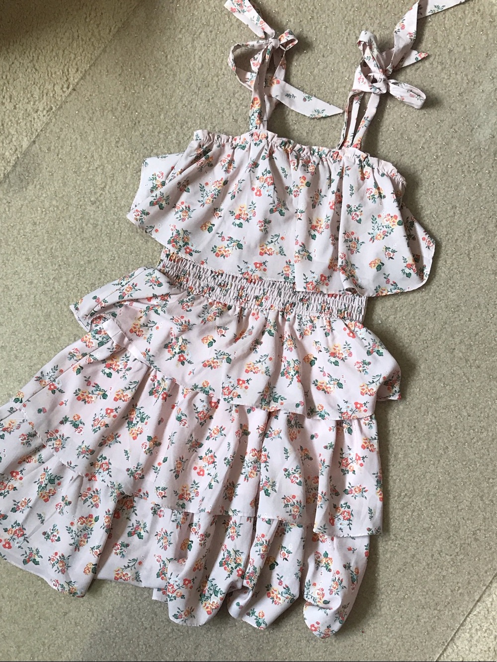GB girls Pink Floral Tiered Sundress with Tie Straps